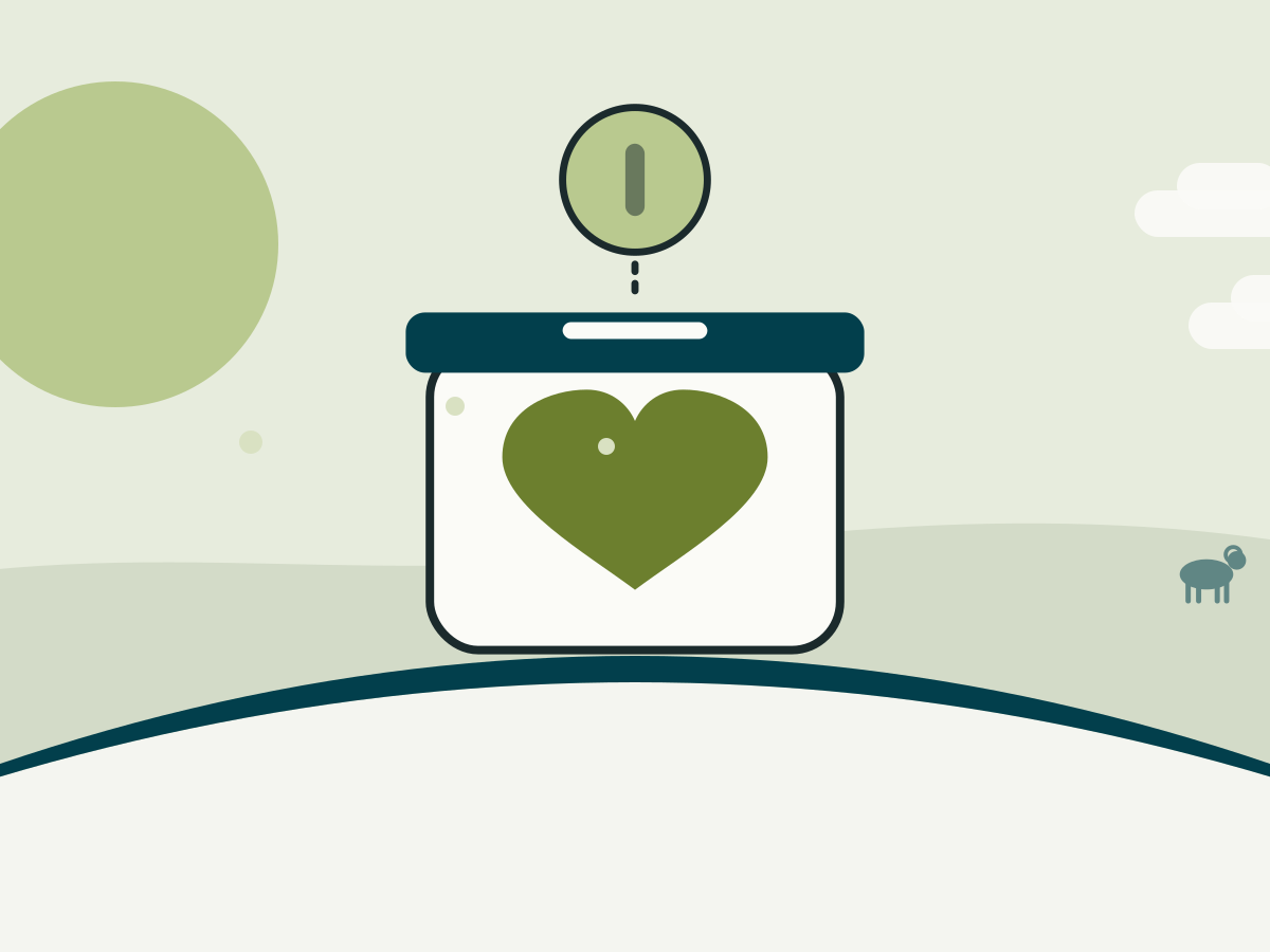 Illustration of a donation jar with a heart, on a hill